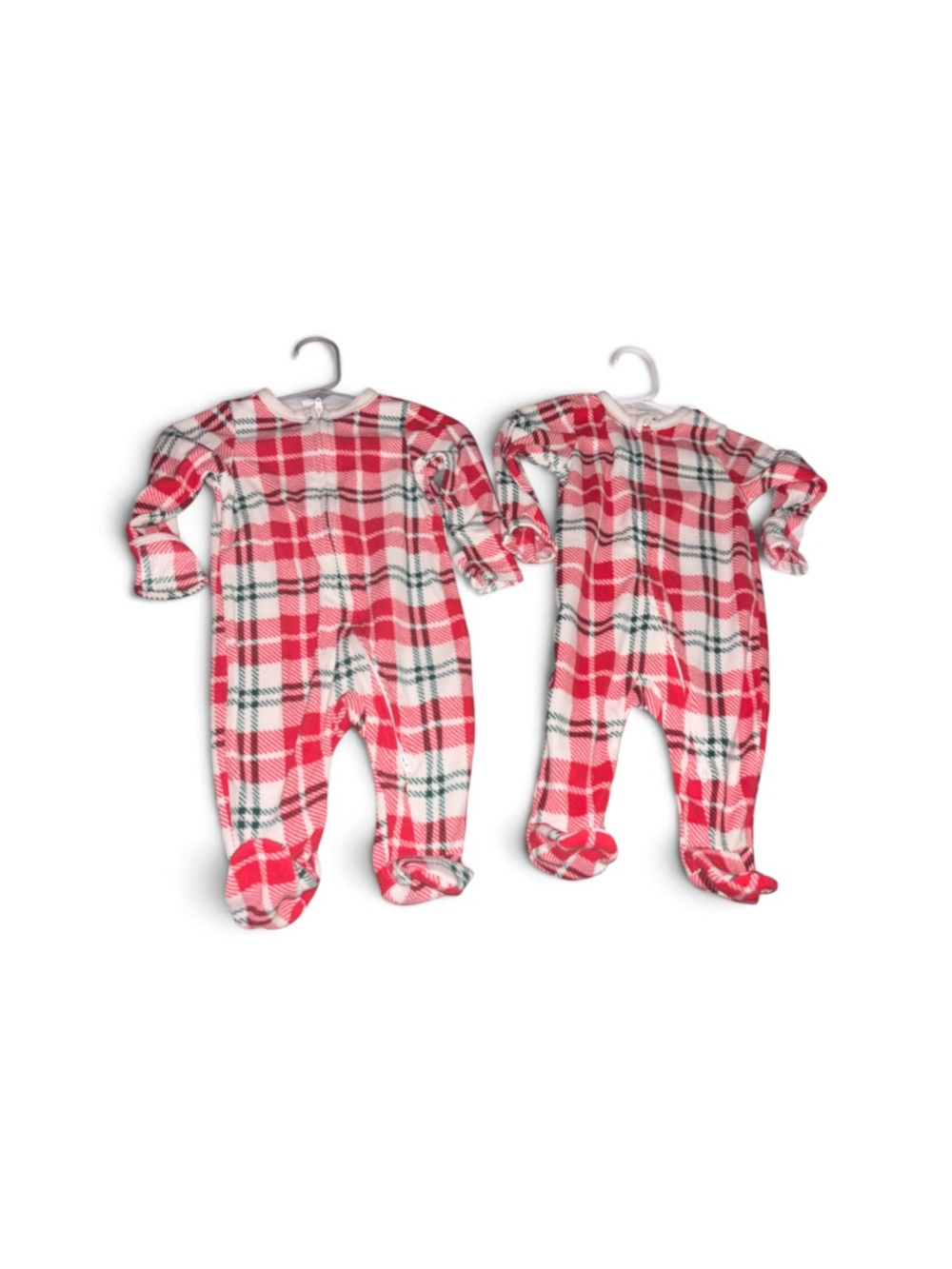 Old Navy Red, White and Green Plaid Footed One-Piece Pajamas for Kids Size 3-6m